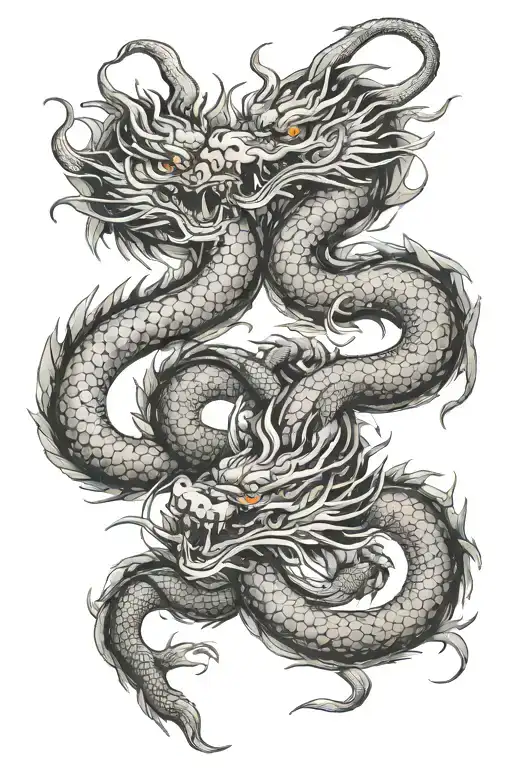 twin chinese dragons intertwined tattoo design idea