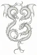 symmetrical tattoo of two dragons with intertwined tails tattoo design idea