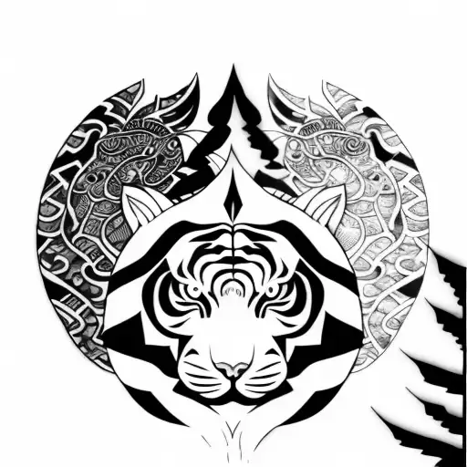 Moon cherry blossom tiger tattoo design idea