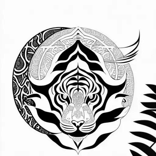 Moon cherry blossom tiger tribal  tattoo design idea
