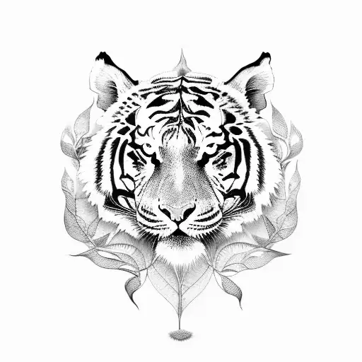 Moon leaf tiger tribal  tattoo design idea