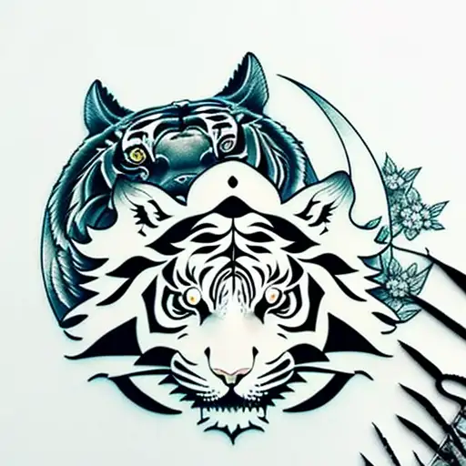 Moon cherry blossom tiger tattoo design idea
