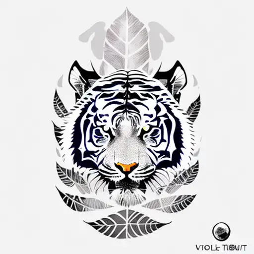 Moon leaf tiger tribal  tattoo design idea