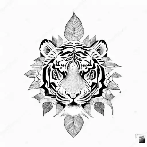Moon leaf tiger tribal  tattoo design idea