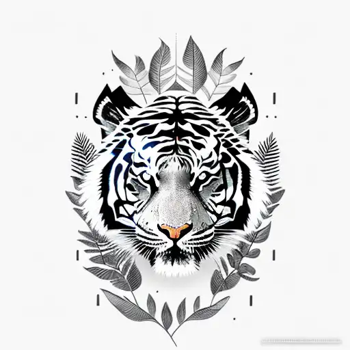 Moon leaf tiger tribal  tattoo design idea