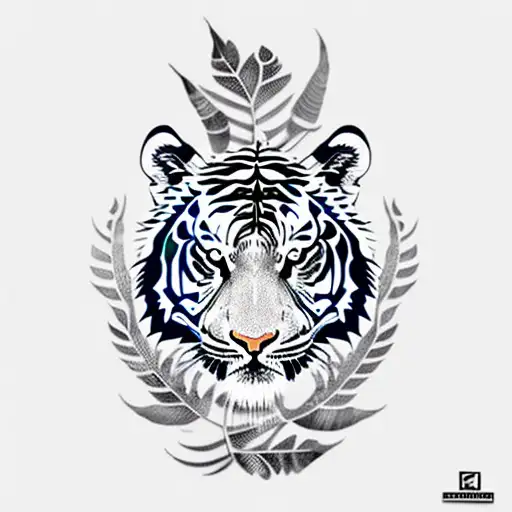 Moon leaf tiger tribal  tattoo design idea