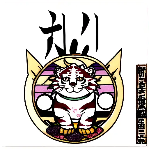 Moon cherry blossom tiger tribal  tattoo design idea