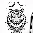 Moon cherry blossom tiger tribal  tattoo design idea