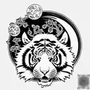 Moon cherry blossom tiger tattoo design idea