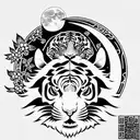 Moon cherry blossom tiger tattoo design idea