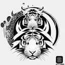 Moon cherry blossom tiger tattoo design idea