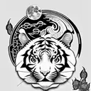 Moon cherry blossom tiger tattoo design idea