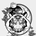 Moon cherry blossom tiger tattoo design idea