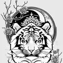 Moon cherry blossom tiger tattoo design idea