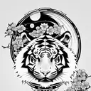Moon cherry blossom tiger tattoo design idea