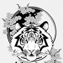 Moon cherry blossom tiger tattoo design idea
