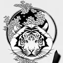 Moon cherry blossom tiger tattoo design idea