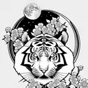 Moon cherry blossom tiger tattoo design idea