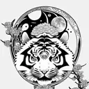 Moon cherry blossom tiger tattoo design idea