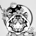 Moon cherry blossom tiger tattoo design idea