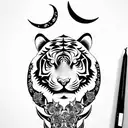 Moon cherry blossom tiger tribal  tattoo design idea