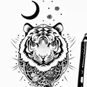 Moon cherry blossom tiger tribal  tattoo design idea