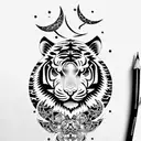 Moon cherry blossom tiger tribal  tattoo design idea