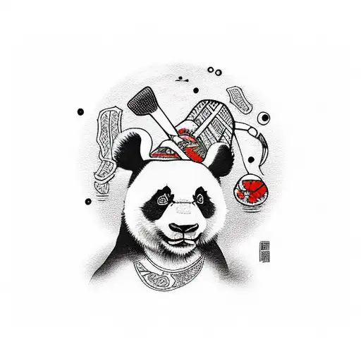 panda cartoon with bored facial expression tattoo design idea