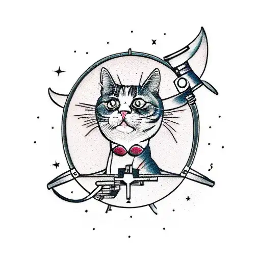 cat-astronomer with telescope tattoo design idea