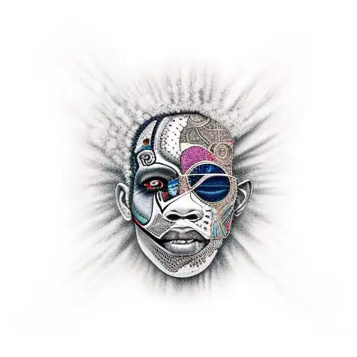 voodoo man with split face multiple personality  tattoo design idea