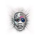 voodoo man with split face multiple personality  tattoo design idea