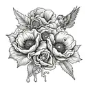 A memorial tattoo design honoring the client's military service, with a background of poppies, a symbol of remembrance and peace tattoo design idea