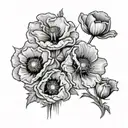 A memorial tattoo design honoring the client's military service, with a background of poppies, a symbol of remembrance and peace tattoo design idea