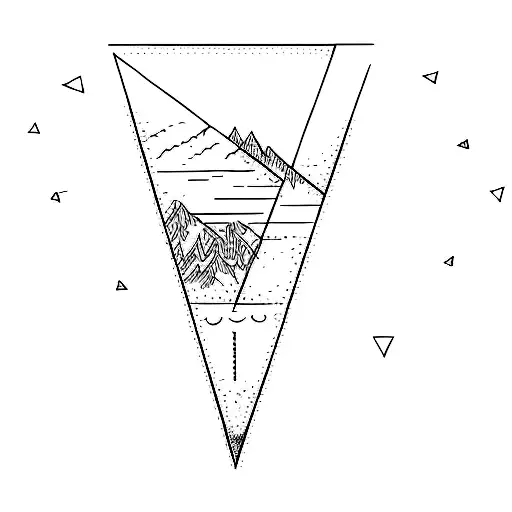a triangle marker arrow line cave tattoo design idea