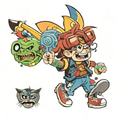 90's cartoon collage tattoo design idea