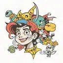 90's cartoon collage tattoo design idea