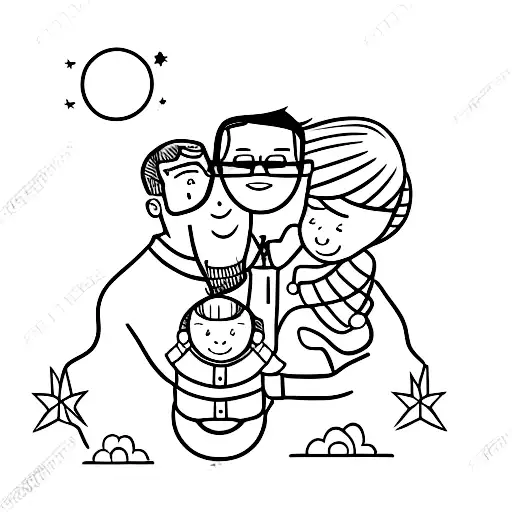 a father with his 2 year old son and his newborn daughter tattoo design idea