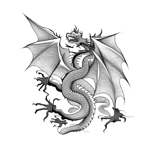 Dragon wrapped around a tree with roses tattoo design idea