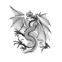 Dragon wrapped around a tree with roses tattoo design idea