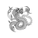 Dragon wrapped around a tree with roses tattoo design idea