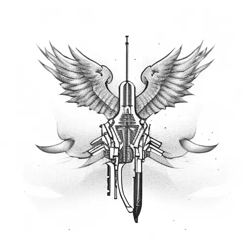 Blackwork "Gun With Wings" Tattoo Idea BlackInk AI