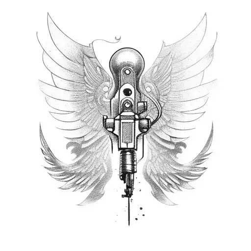 Blackwork "Gun With Wings" Tattoo Idea BlackInk AI
