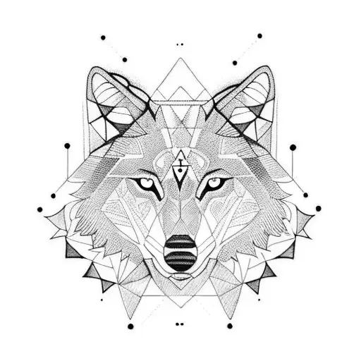 half sleeve with geometric wolf in the middle tattoo design idea