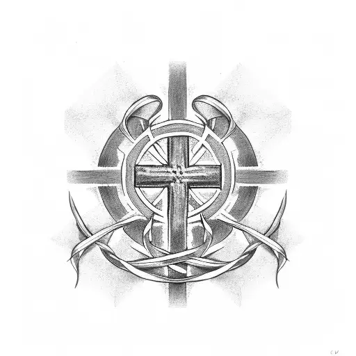 Christian Cross with cancer ribbon over it that says grandpa Jackson tattoo design idea