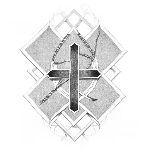 Christian Cross with cancer ribbon wrapped over it that says grandpa Jackson on it tattoo design idea