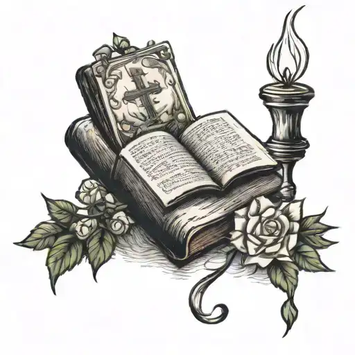 make a bible transforming into a candle   tattoo design idea