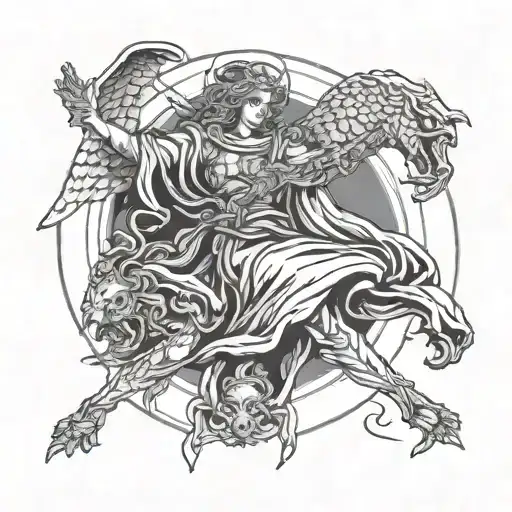 angel winning war against evil tattoo design idea