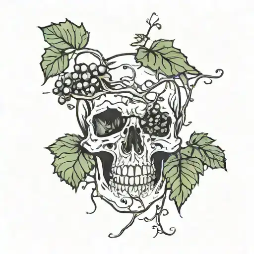 broken skull with grape vine tattoo design idea