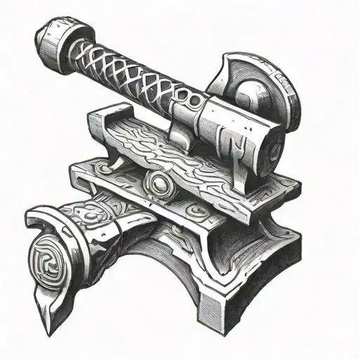 anvil with forge in background sharpening a sword tattoo design idea