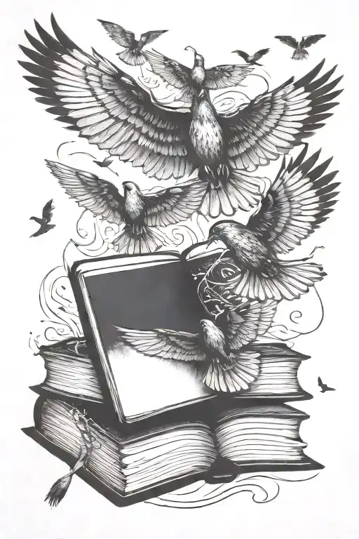 birds in flight coming out of book laying open flat  tattoo design idea